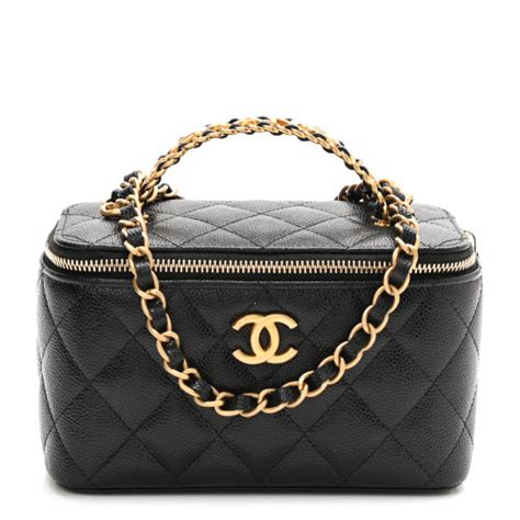 CHANEL Shiny Caviar Quilted Pick Me Up Vanity Case Black 